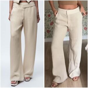 Zara Contrast Waist Linen Blend Pants New